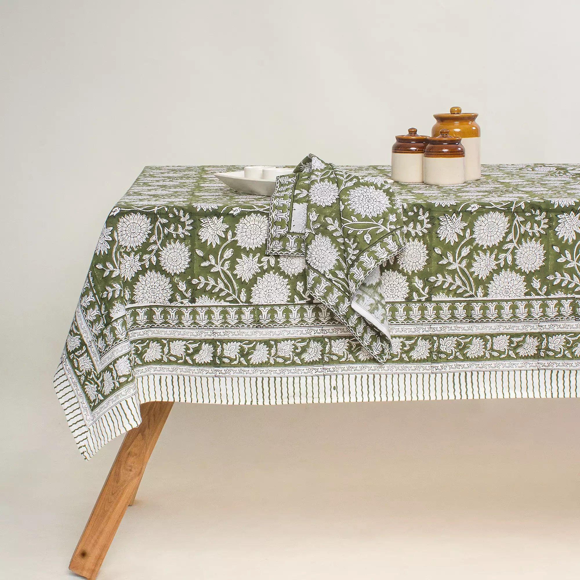 Handmade Green Floral Print Cotton Table Cover Best Design